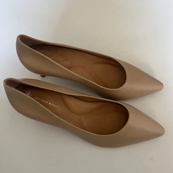Antonio Melani Women's 9 Nude Leather Pointed Toe Stiletto Heel Pump Career Shoe - Picture 3 of 8